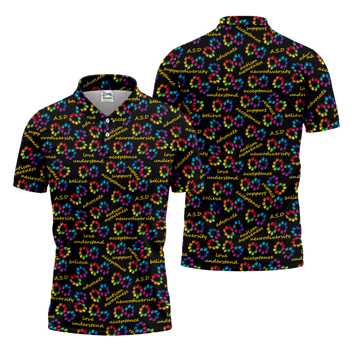 Rainbow Infinity Symbol Autism Awareness Colorful Handprint Golf Shirts For Men, Polo Shirts For Men