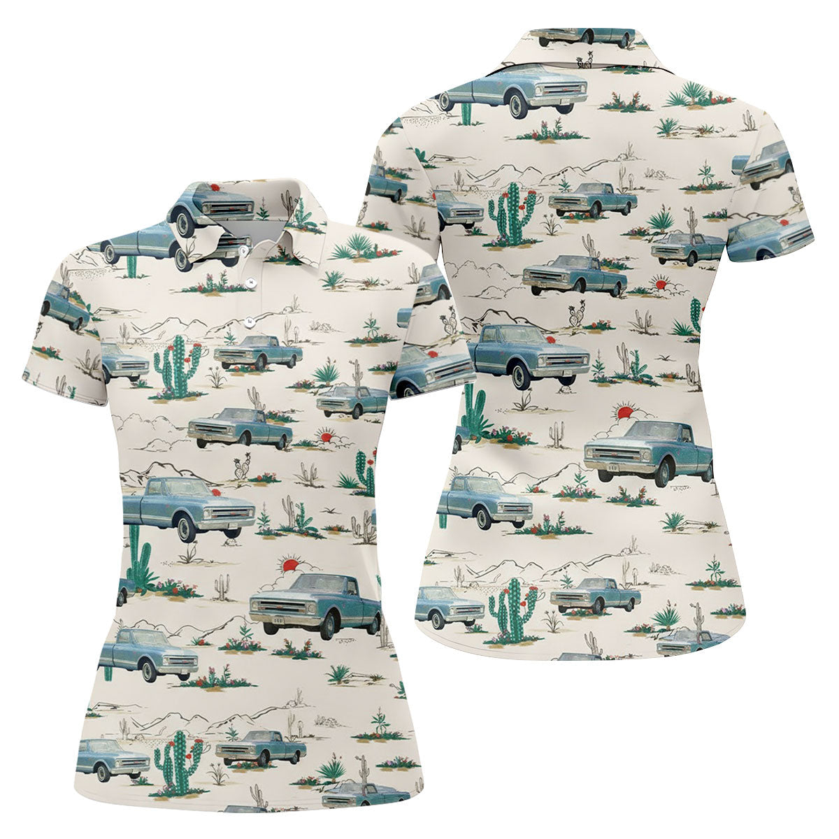 Personalized Truck Golf Shirt, Custom Vehicle Tropical Pattern, Golf Shirt For Women