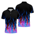 Black Blue Flame Fire Pattern Golf Shirt, Men's Golf Shirt, Mens Polo Shirts, Printed Golf Shirts