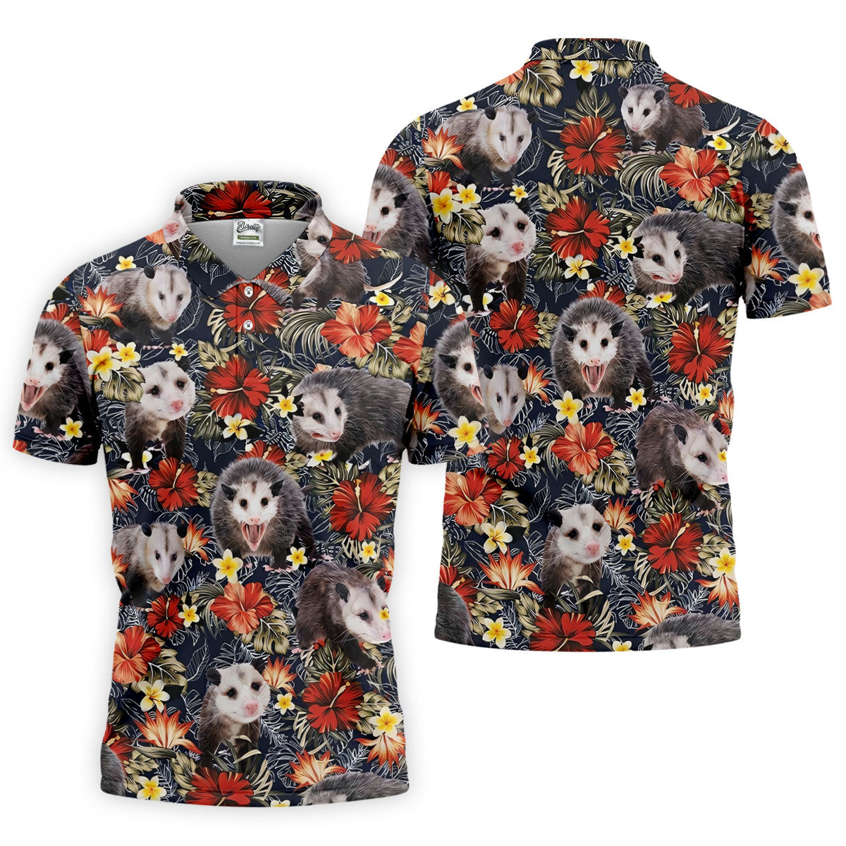 Cute Possums Hibiscus Flowers Golf Polo, Island Foliage Hawaiian Golf Shirt, Golf Tops For Men, Golfing Apparel
