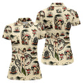 Vintage Hawaiian Pin Up Shark Tattoo Golf Shirt, Ladies Golf Shirts, Women’s Golf Apparel