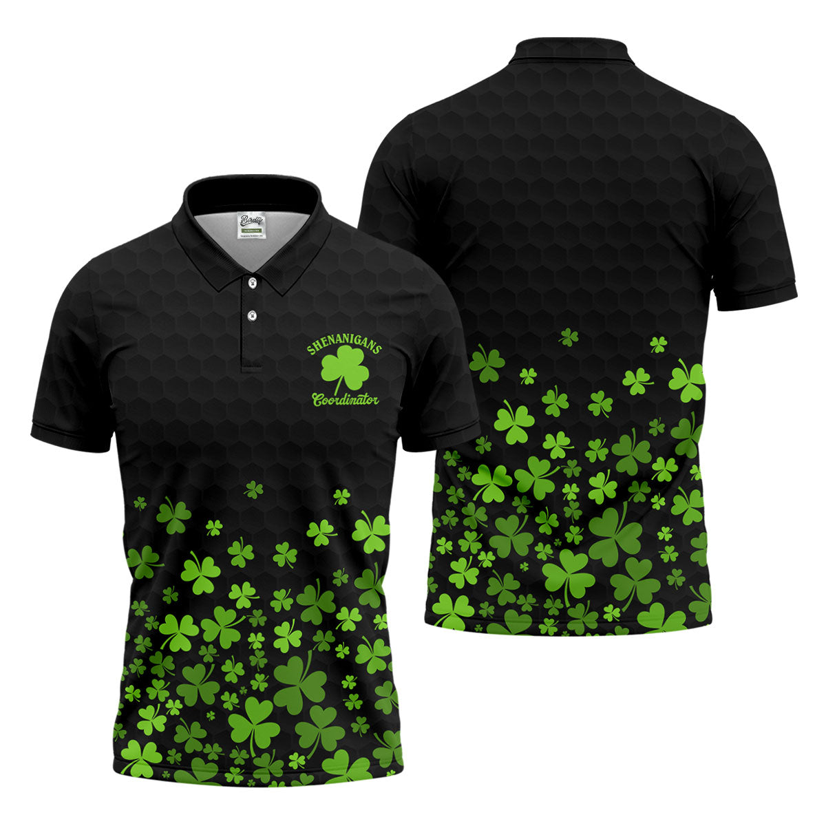 Shenanigans Coordinator Golf Ball Pattern St Patrick Day Black Golf Shirt, Golf Tops For Men, Golf Shirts For Men