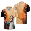 Gentleman Monkey Whiskey Golden Sunset Hawaiian Golf Polo, Golf Tops For Men, Golfing Apparel
