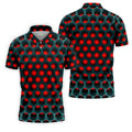3D Effect Circular Pattern Red Golf Shirt, Cool Golf Outfit, Men's Funny Golf Shirts, Polo Shirts For Men