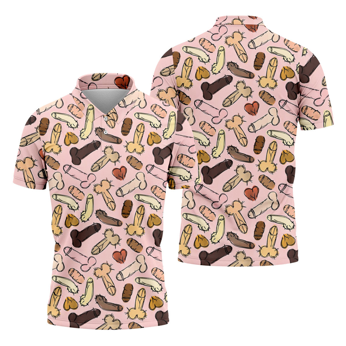 Funny Penis Doodle Pattern Golf Polo Shirt, Men's Golf Apparel, Novelty Golf Shirts For Men