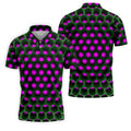 3D Effect Circular Pattern Purple Golf Shirt, Cool Golf Outfit, Men's Funny Golf Shirts, Polo Shirts For Men