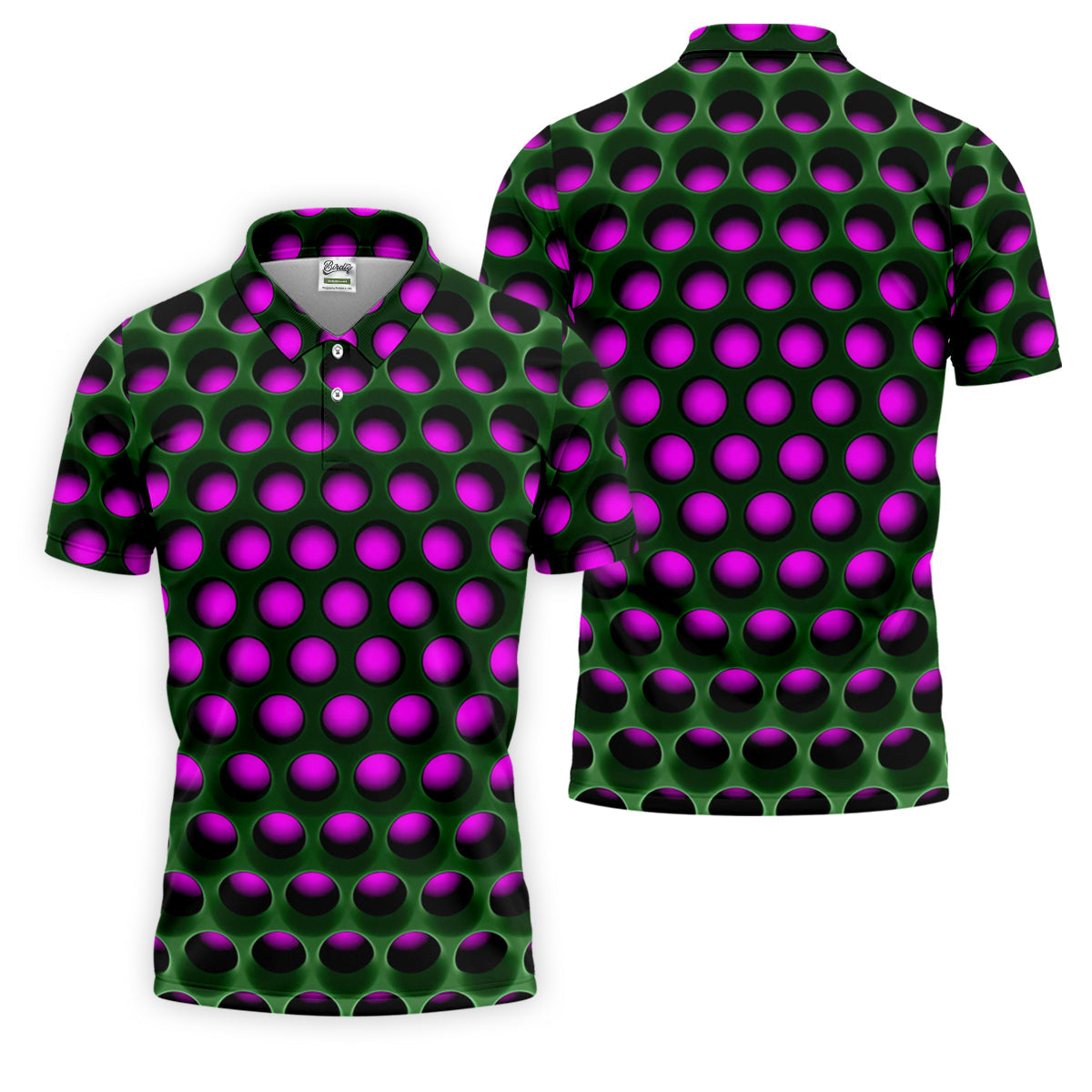 3D Effect Circular Pattern Purple Golf Shirt, Cool Golf Outfit, Men's Funny Golf Shirts, Polo Shirts For Men