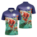 Men's Santa Night Golf Scene Golf Shirt, Christmas Golf Shirt, Golf Apparel For Men