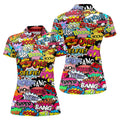 Comic Pop Art Golf Shirt, Retro Speech Bubble Pattern, Polo Shirts For Women