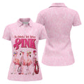 In October We Wear Pink Flamingo Breast Cancer Polo, Ladies Golf Shirts, Womens Golf Tops