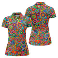 Colorful Abstract Circle Pattern Polo Shirt, Printed Golf Shirt, Hawaiian Golf Shirt, Women’s Golf Tops