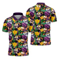 Tropical Sugar Skull Floral Golf Polo Shirt, Golf Shirts For Men, Printed Golf Shirts