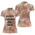 Broken Crayons Still Color Abstract Golf Polo Shirt, Ladies Golf Shirt, Womens Golf Tops