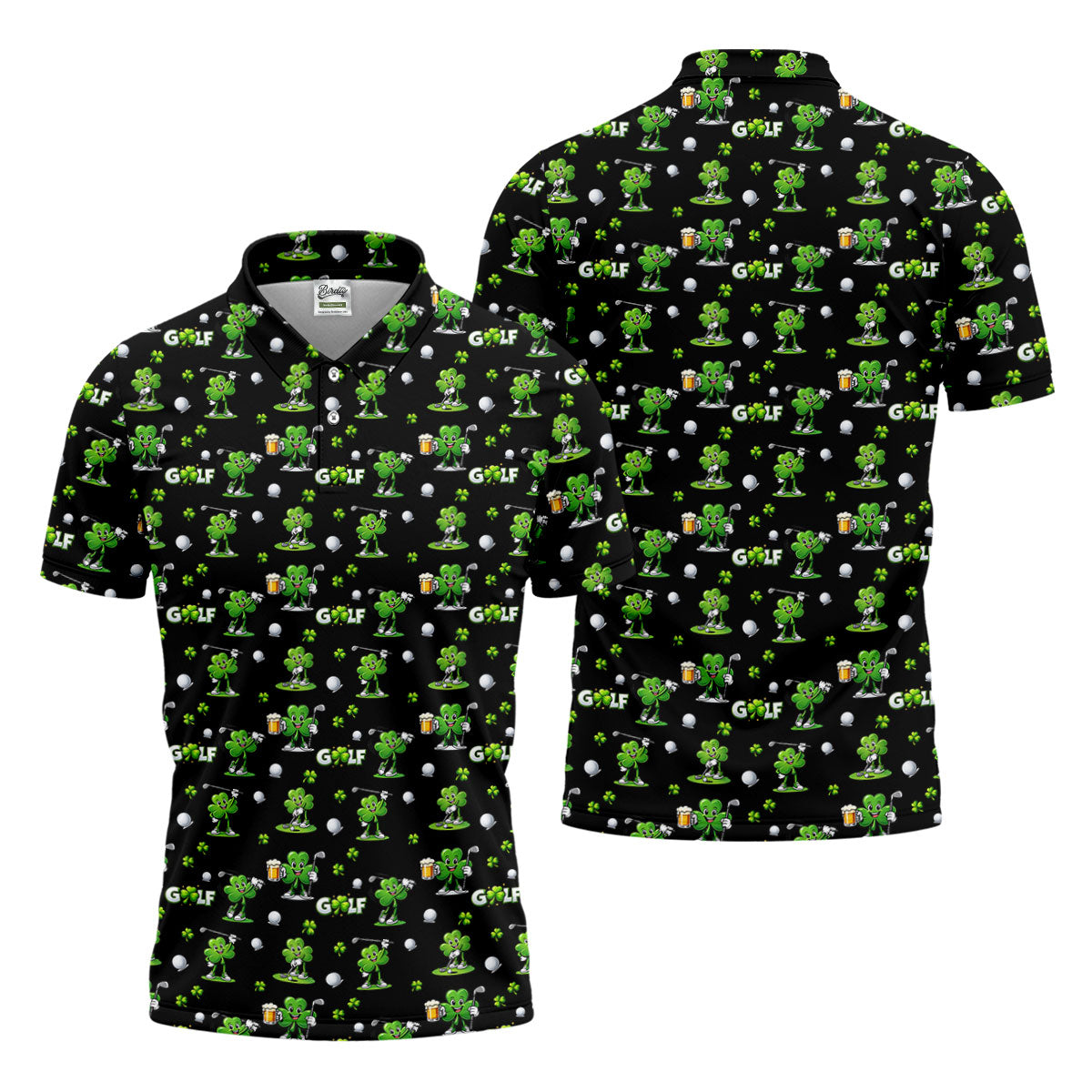 Three Leaf Clover Golf And Beer St Patrick's Day Black Golf Shirt, Fun Golf Shirts For Men, Polo Shirts For Men
