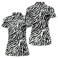 Zebra Print Golf Shirt, Black White Animal Pattern 's Golf Polo, Polo Shirts For Women