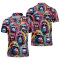 Street Art Style Cool Gorilla Hawaiian Golf Shirt, Tropical Theme Golf Shirts For Men