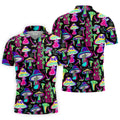 Black Neon Mushroom Pattern Golf Shirt, Mens Golf Polo, Golf Apparel For Men, Printed Golf Shirts