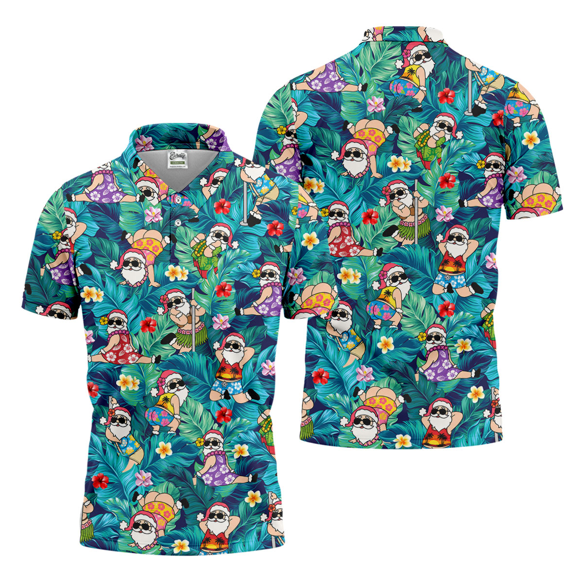 Funny Hula Santa Christmas Golf Shirt, Men's Golf Shirt, Hawaiian Golf Shirt, Printed Golf Shirts