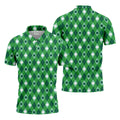Green And White Lucky Four Leaf Clover Argyle Pattern St Patrick's Day Golf Shirt, Polo Shirts For Men