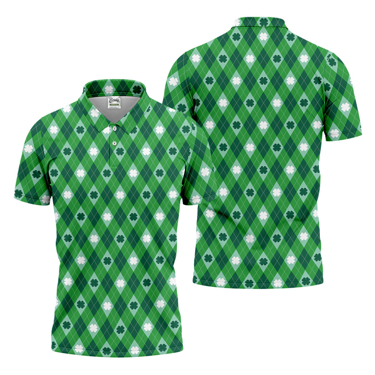 Green And White Lucky Four Leaf Clover Argyle Pattern St Patrick's Day Golf Shirt, Polo Shirts For Men