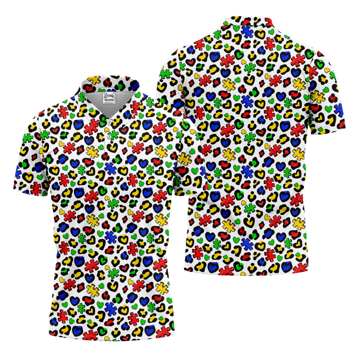 Autism Awareness Color Leopard Pattern White Golf Shirt, Golf Tops For Men, Polo Shirts For Men, Golf Shirts For Men