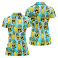 Tropical Pineapple Skull Pattern Golf Shirt, Women’s Golf Polo, Hawaiian Golf Shirt, Ladies Golf Shirts