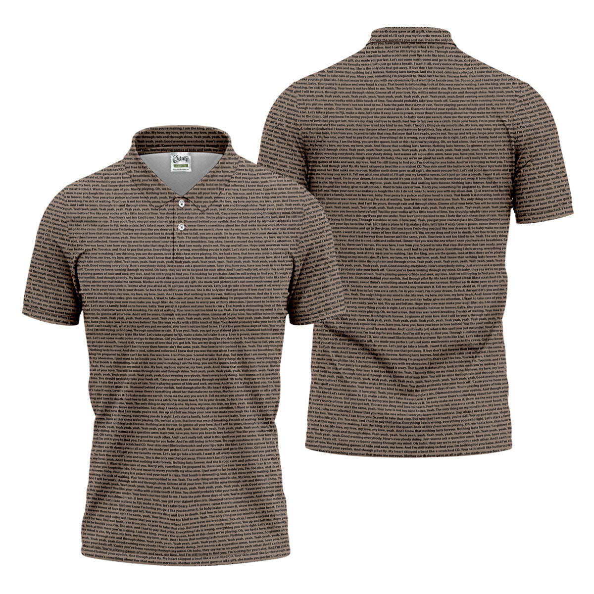 Cream Text Pattern Golf Polo Shirt, Golf Shirts For Men, Printed Golf Shirts