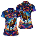Pizza Space Cat Rainbow Dinosaur Hawaiian Golf Shirt, Women's Golf Tops, Ladies Golf Shirts