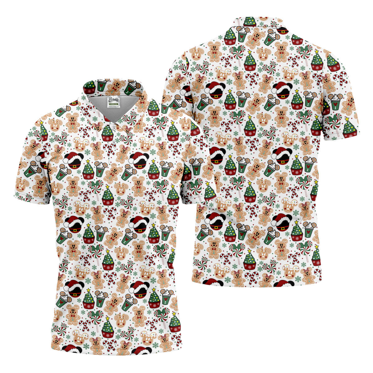 Christmas Sweets Pattern Golf Tops For Men, Cartoon Print Polo Shirts For Men, Christmas Golf Shirt, Golfing Apparel