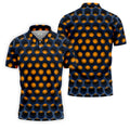 3D Effect Circular Pattern Orange Golf Shirt, Cool Golf Outfit, Men's Funny Golf Shirts, Polo Shirts For Men