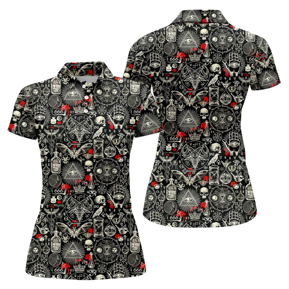 Occult Theme Sketch Style Hawaiian Golf Shirt, Women's Golf Tops, Ladies Golf Shirts