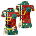 Geometric Abstraction Atomic Cat Hawaiian Golf Shirt, Retro Golf Shirt, Women's Golf Tops