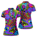 Neon Psychedelic Abstract Eye Pattern Golf Shirt, Women's Golf Tops, Women’s Golf Apparel, Performance Golf Shirt