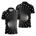 3D Vortex Golf Shirt, Black White Optical Illusion Tunnel Pattern, Golf Shirt For Men