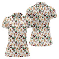 Christmas Sweets Pattern Women Golf Top, Cartoon Print Ladies Golf Polos, Christmas Golf Shirt, Golfing Apparel