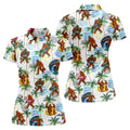 Tropical Bigfoot Surfing Fishing Beach Golf Shirt, Golf Tops For Women, Ladies Golf Shirts, Women’s Golf Apparel