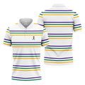 Mardi Gras Purple Green Gold Stripe Pattern Golf Tops For Men, Men's White Polo, Golf Shirts For Men