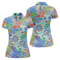 Colorful Boho Paisley Floral Pattern Golf Polo, Women's Golf Tops, Printed Golf Shirt