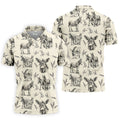 Vintage Donkey Sketch Pattern Hawaiian Golf Polo Shirt, Hawaiian Golf Shirt, Golf Shirts For Men