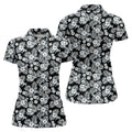 Black And White Pattern Tropical Hawaiian Golf Shirt, Summer Theme Golf Shirt For Women