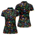 Neon Shark And Cocktail Pattern Hawaiian Golf Shirt, Women's Golf Tops, Ladies Golf Shirts