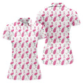 Pink Flamingo Golf Bag Breast Cancer Polo Shirt, Women’s Golf Polo, Ladies Golf Shirts