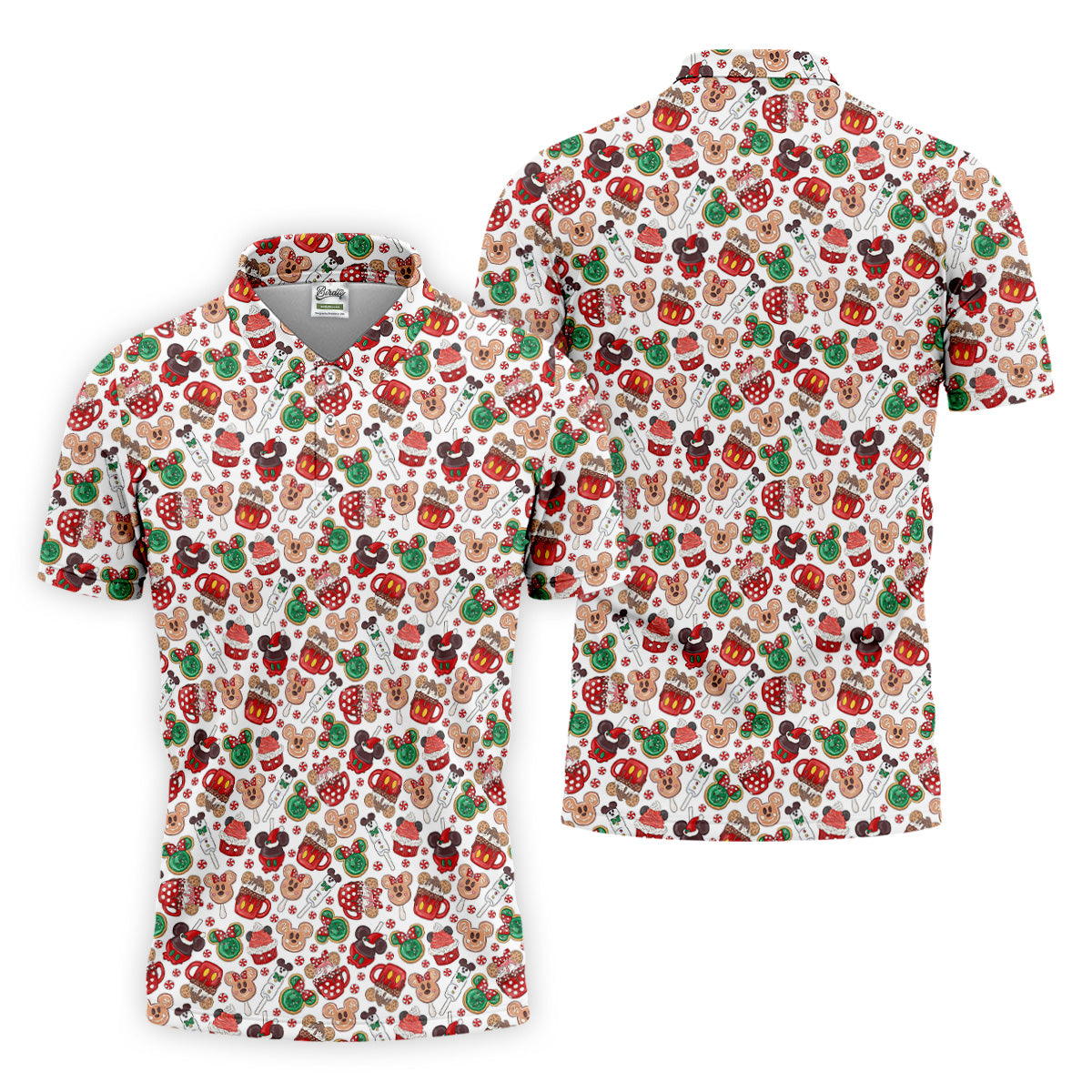 Cute Christmas Dessert Pattern Golf Tops For Men, Cartoon Character Polo Shirts For Men, Christmas Golf Shirt
