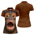 Funny Monkey Face Scream Print Hawaiian Golf Polo, Golf Tops For Women, Golfing Apparel