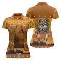 Golden Horizon Tribal Theme Women's Golf Tops, Native American Ancestry Ladies Golf Polos, Indigenous Peoples Month
