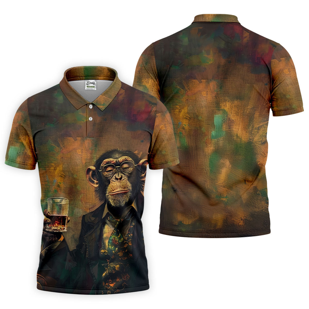 Monkey Gentleman Vintage Oak Hawaiian Golf Polo, Golf Tops For Men, Golfing Apparel
