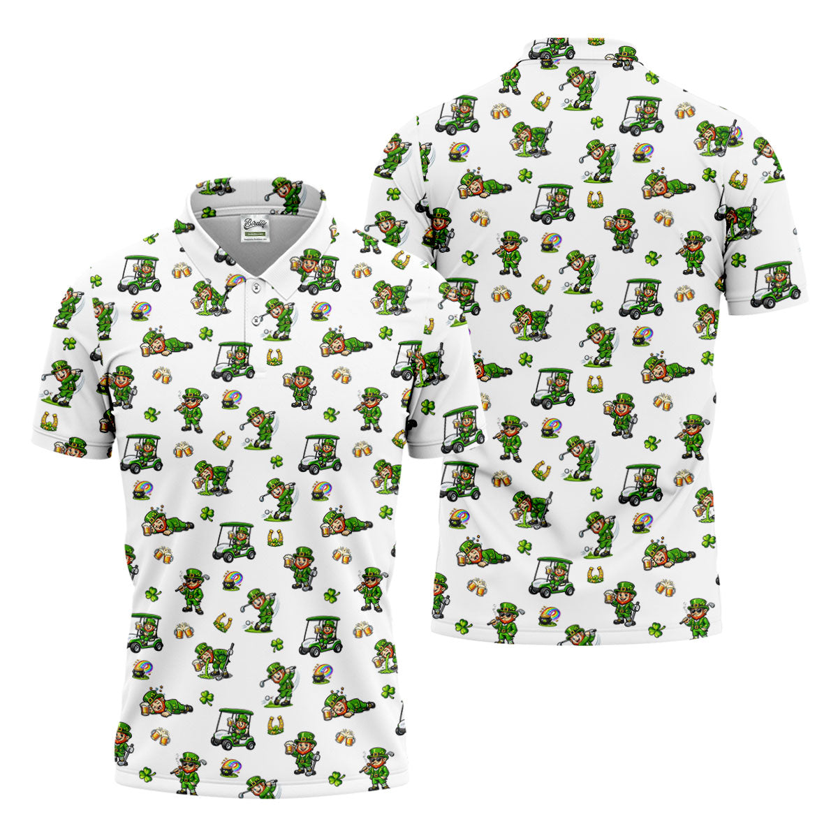 St Patrick's Day Leprechaun Golf And Beer Golf Pose Shamrock Golf Shirt, Golf Shirts For Men