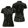 Festive Christmas Golden Pattern Women Golf Top, Christmas Golf Shirt, Ladies Golf Tops