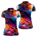 Colorful Broken Glass Abstract Golf Polo Shirt, Golf Tops For Women, Performance Golf Shirt