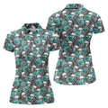 Teal Rose Skull Gothic Pattern Golf Polo Shirt, Ladies Golf Shirt, Golf Polo For Women